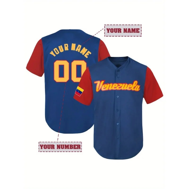 Embroidery On Shirt - Camiseta de beisebol Venezuela personalizada para