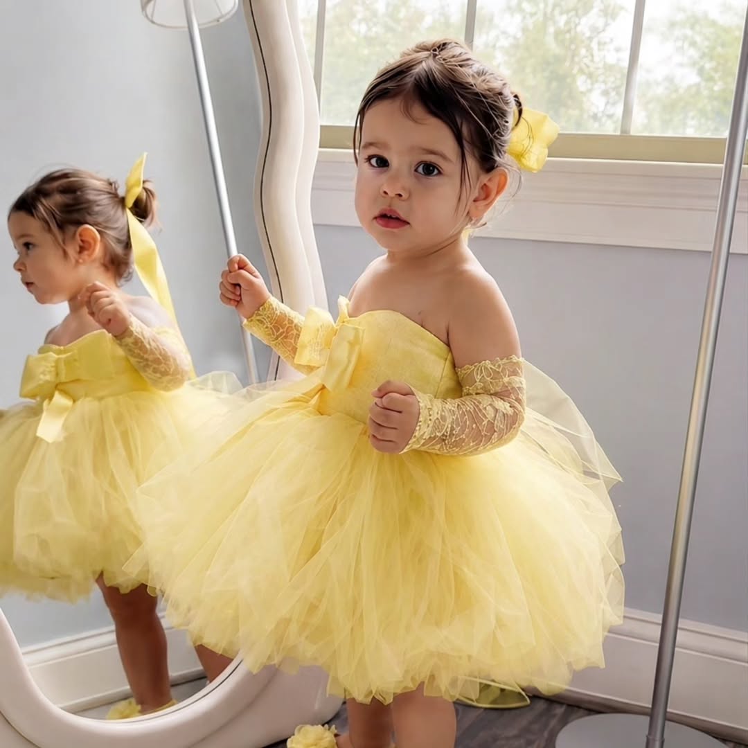 Embroidery Yellow Dress - Vestido de princesa amarelo para meninas,