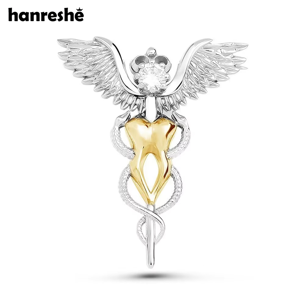 Embroidery Lips - Hanreshe luxo caduceus dente asas broche
