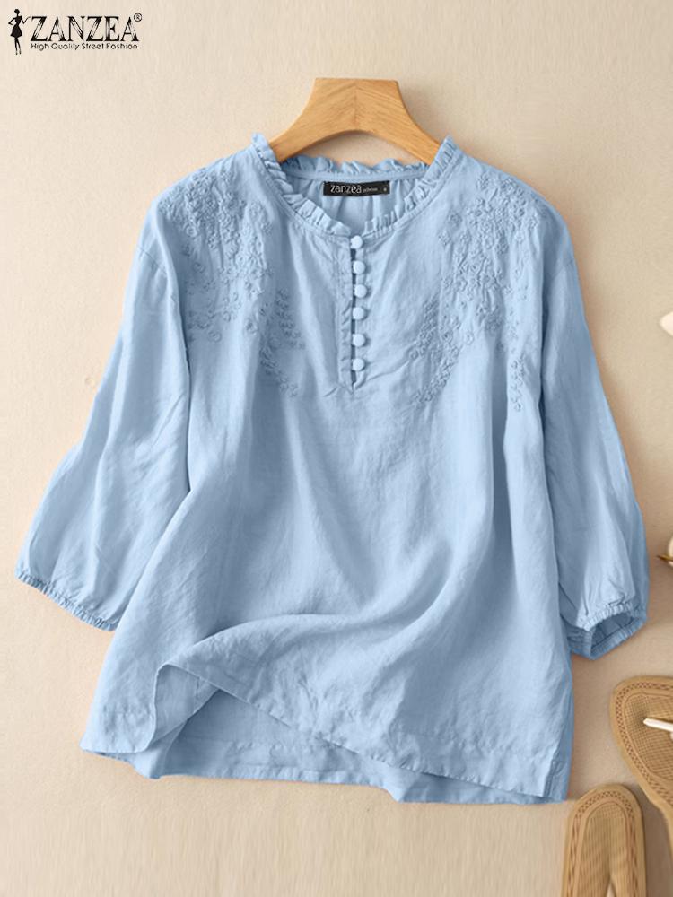 Embroidery On Shirt - Zanzea verão camisas vintage elegante ol