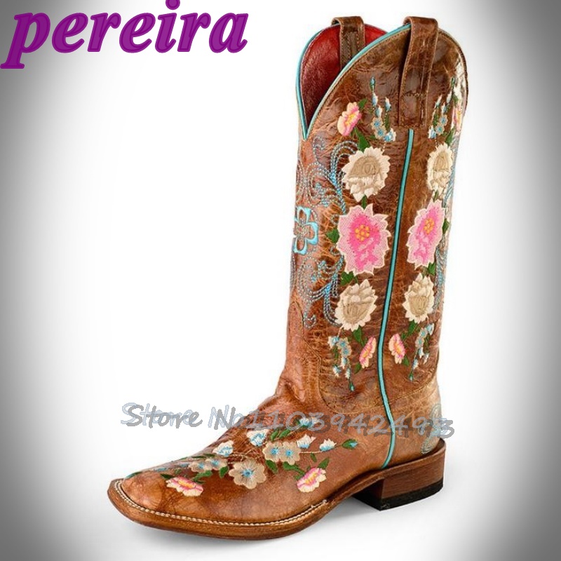 Embroidery Flower - Botas de flores bordadas rosa jardim