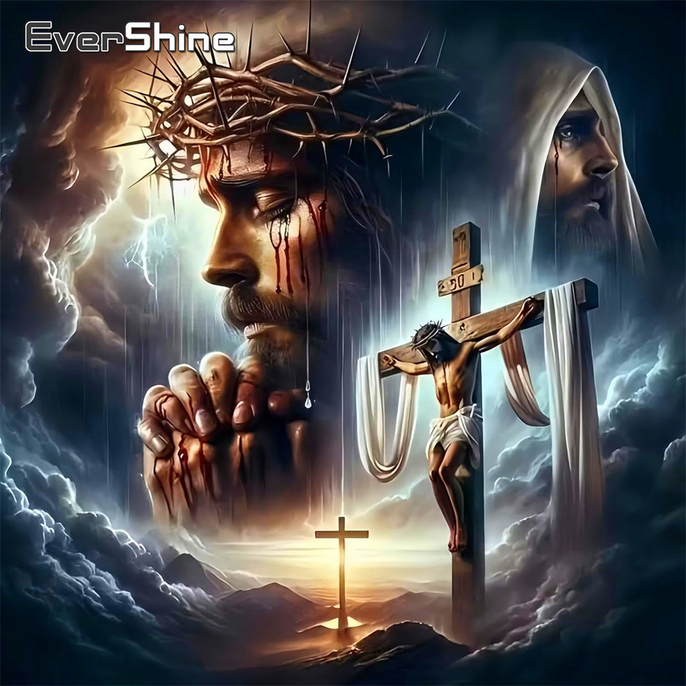 Embroidery Jesus - Pintura Diamante Evershine Religiosa, Mosaico Completo