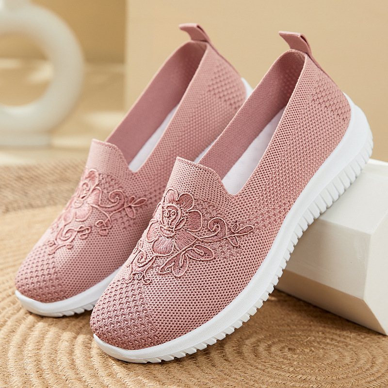 Embroidery Flower - Sapatos femininos de malha com bordado