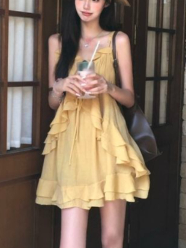 Embroidery Yellow Dress - Vestidos Mini Amarelos Sexy e Elegantes