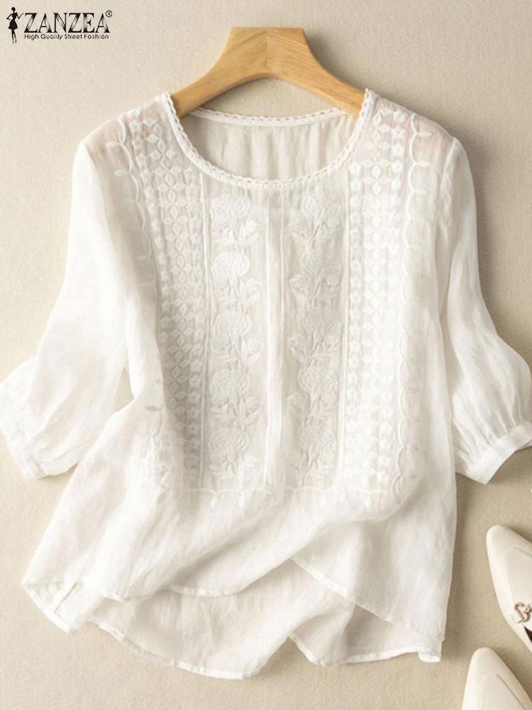 Embroidery On Shirt - Zanzea elegante feminino blusas bordadas outono
