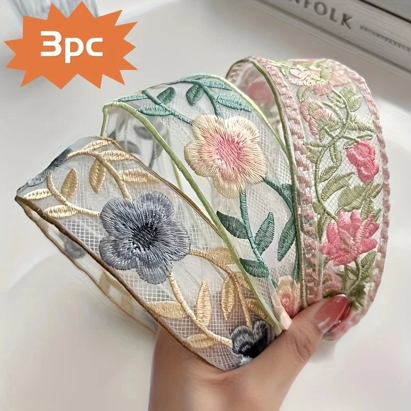 Embroidery Zone - 1/3 pçs elegante chiffon bordado flor