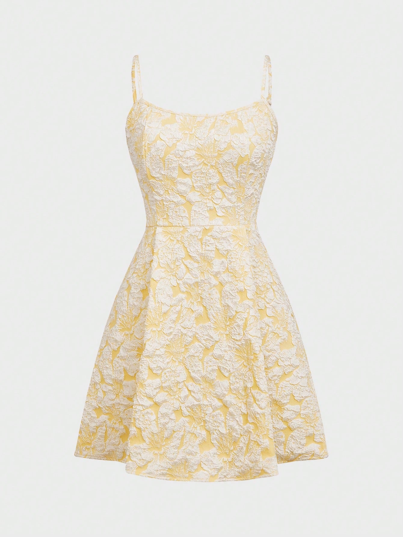 Embroidery Yellow Dress - Vestido Mini A-Line Floral Jacquard para