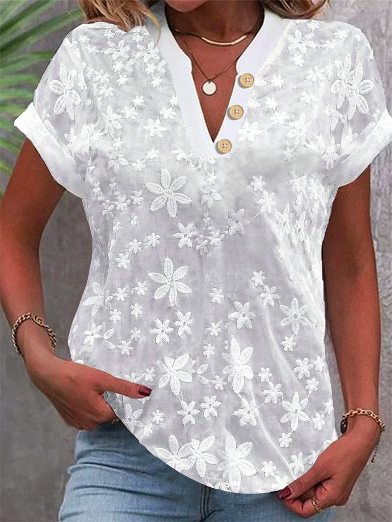 Verão feminino branco floral b - Embroidery On Shirt avaliação e preço