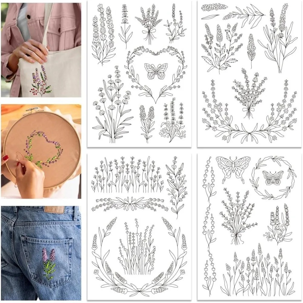 4 folhas lavanda flor borbolet - Embroidery Flower avaliação e preço