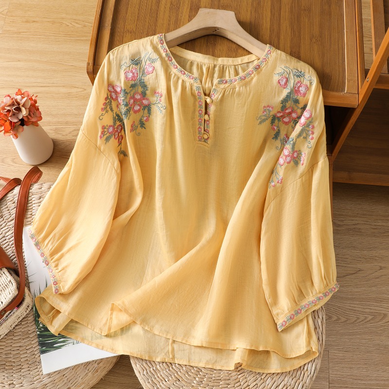 Estilo chinês roupas femininas - Embroidery On Shirt avaliação e preço