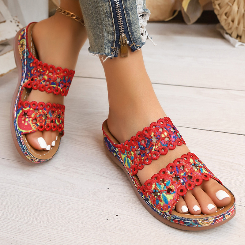 Sandálias Anabela Femininas co - Embroidery Flower avaliação e preço