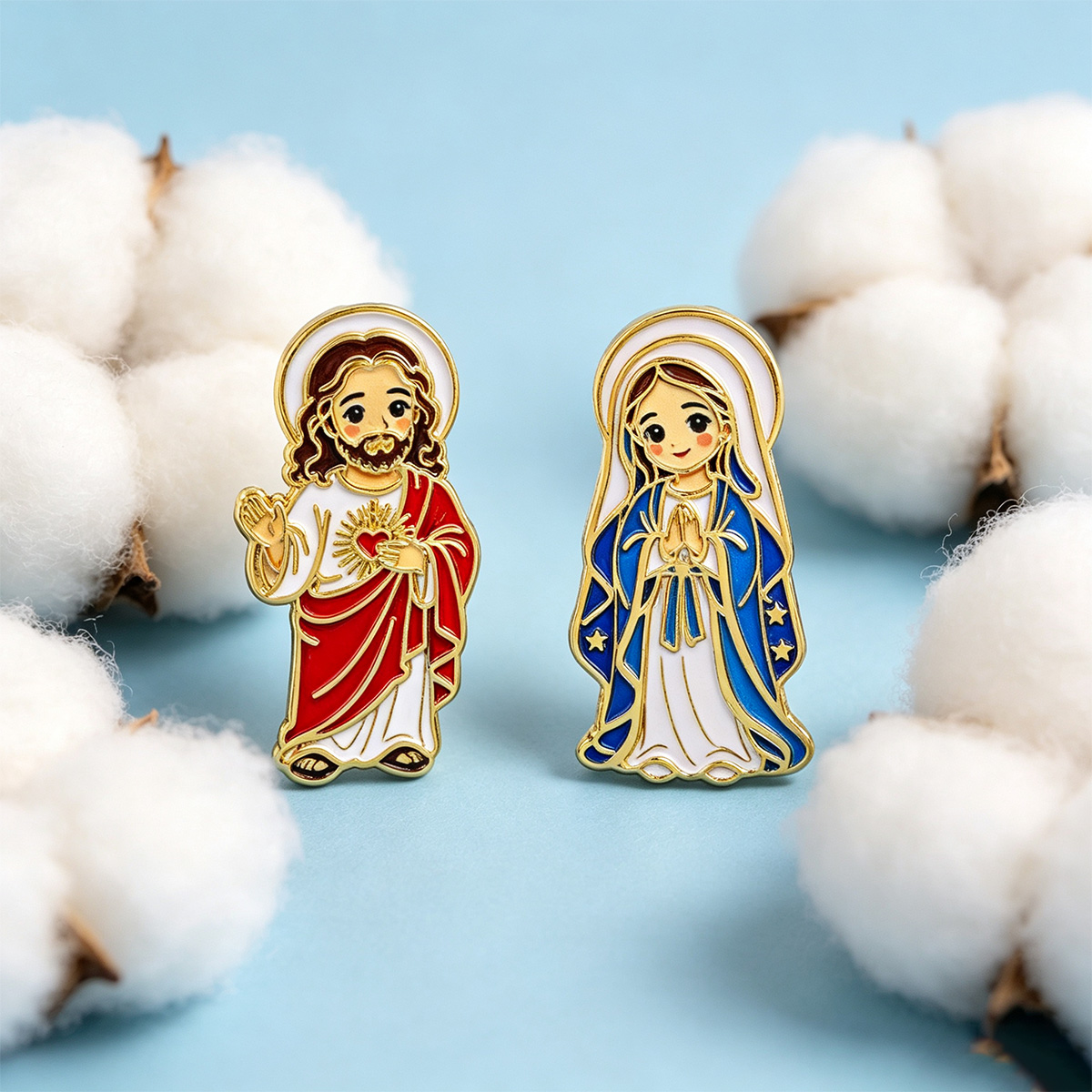 Conjunto de 2 Broches Esmaltad - Embroidery Jesus avaliação e preço