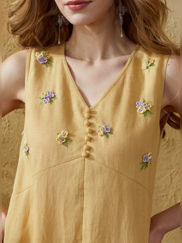 Vestidos longos de verão para  - Embroidery Yellow Dress avaliação e preço