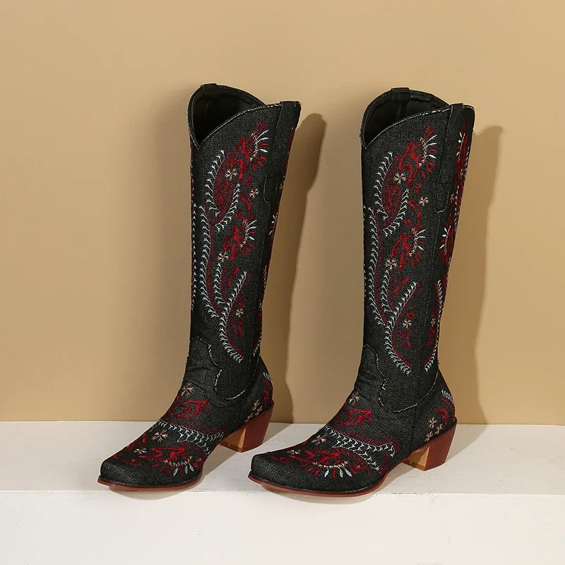 Azul denim ocidental cowgirl j - Embroidery Flower avaliação e preço